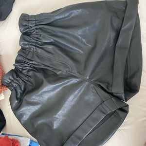 Paper bag waist leather shorts